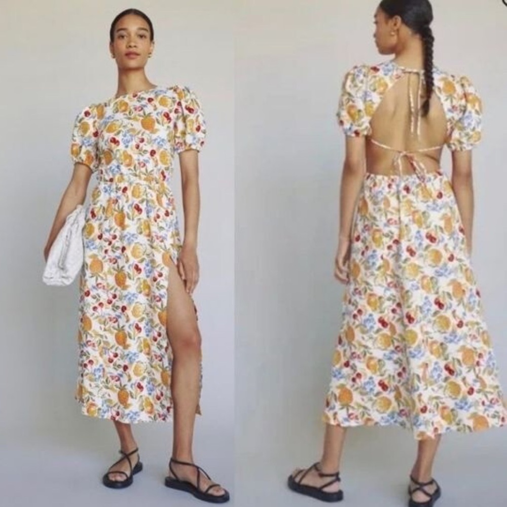 NWT Reformation Anneliese Floral Linen Midi Dress - White/Yellow
